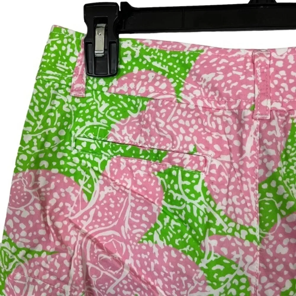 LILLY PULITZER Pink Green THE WALSH SHORT 100% Cotton Fruit Print Shorts sz 00